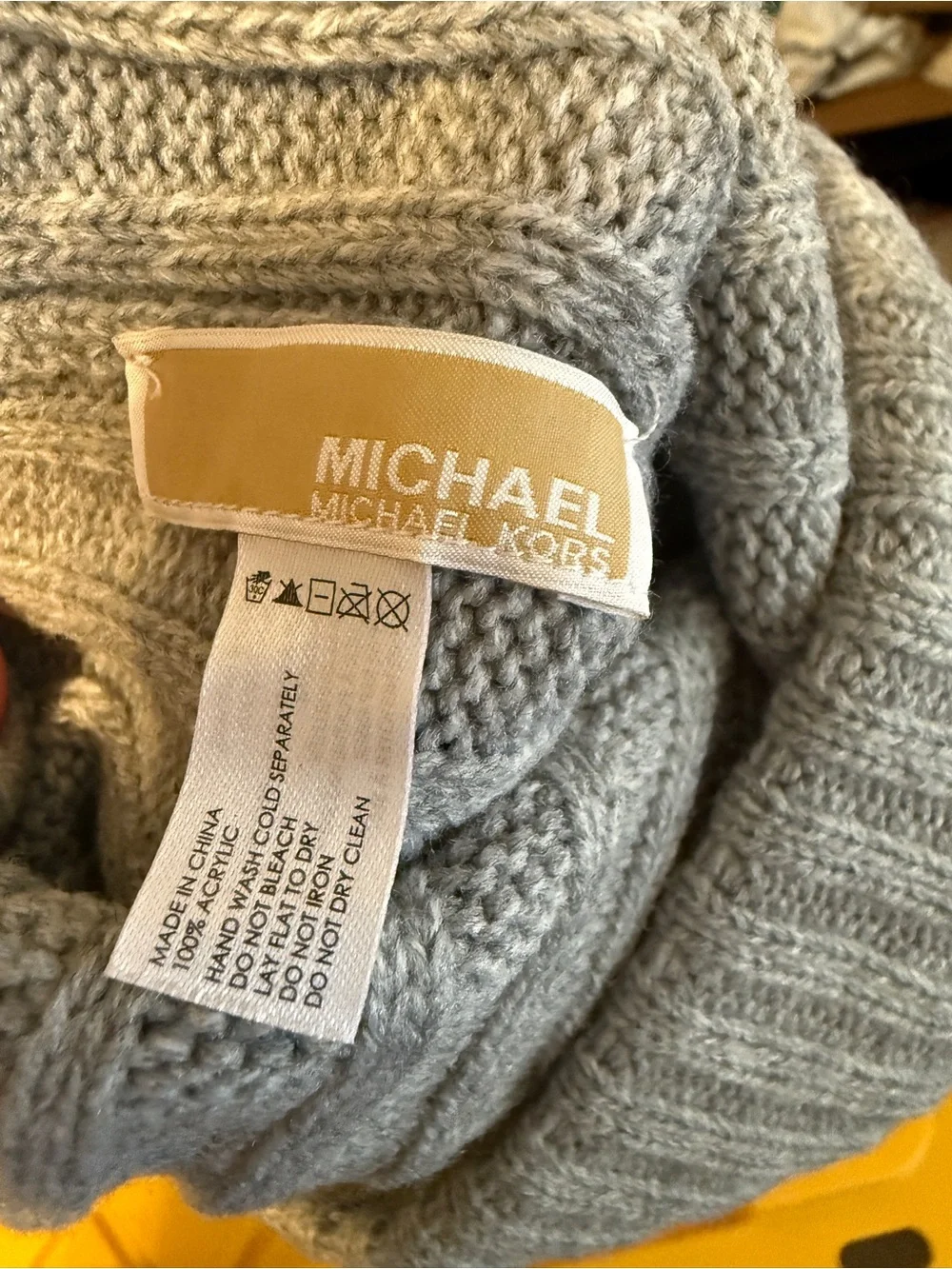 Michael Kors Light Gray Ribbed Pom Beanie with Logo Medallion